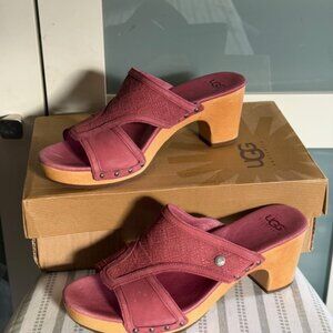 UGG Clogs, Sandals, high heal, suede, new, pink, Size 9